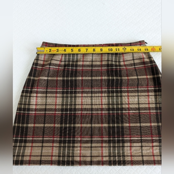 Limited vintage wool blend brown red tan plaid mini skirt, size 8/M - Picture 5 of 6
